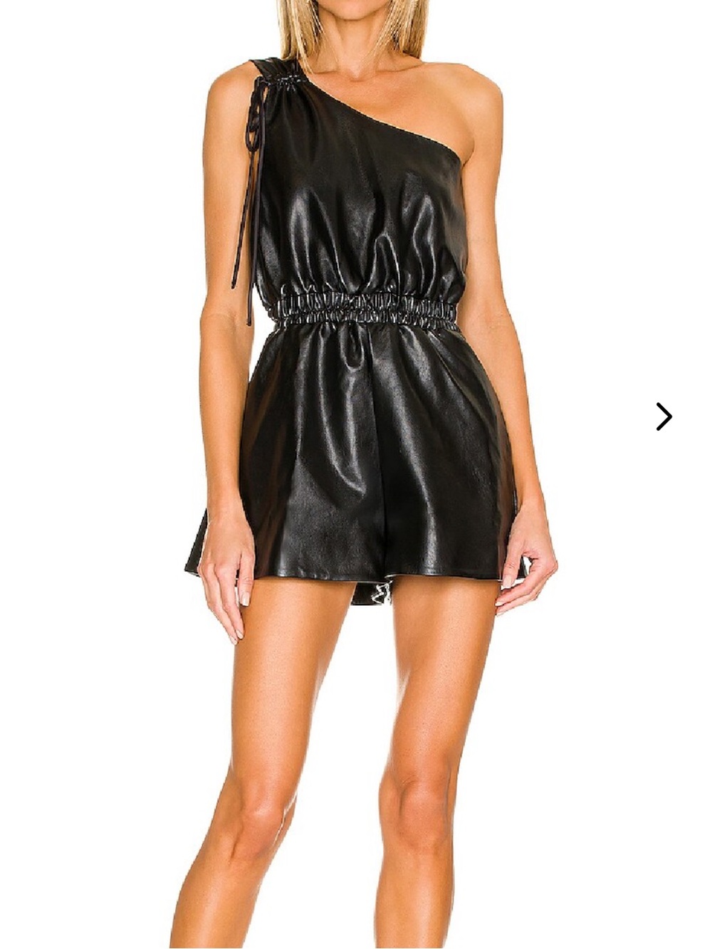 Lovers and Friends Taina Black Faux Leather One Shoulder Romper Size Small